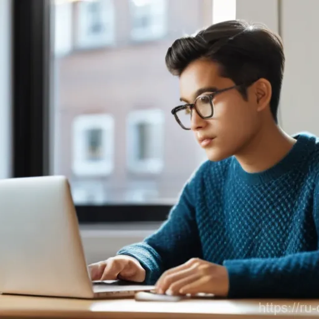 자기주도 학습법 - A young adult, with an inquisitive and focused expression, is seated comfortably at a well-lit desk....