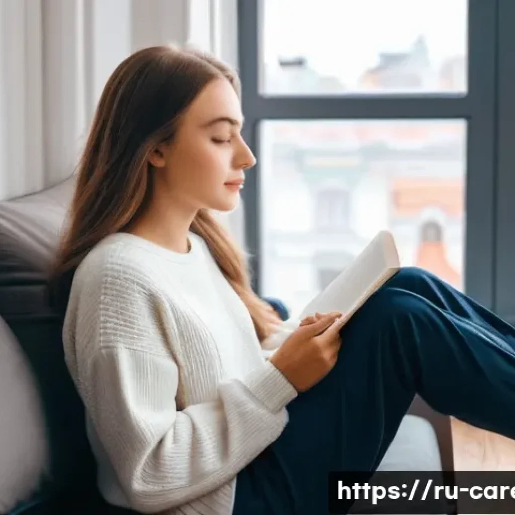 진로 목표 설정 - **Prompt:** A thoughtful young Russian woman is sitting comfortably in a brightly lit, cozy apartmen...