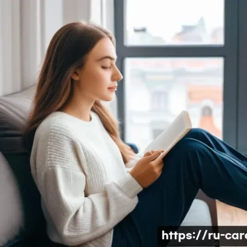 Home 7 진로 목표 설정 - **Prompt:** A thoughtful young Russian woman is sitting comfortably in a brightly lit, cozy apartmen...